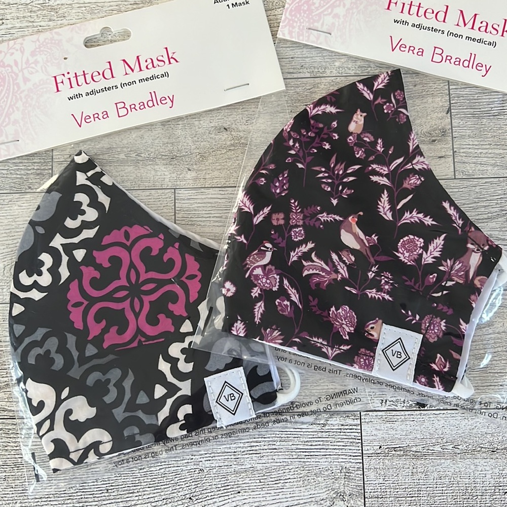 2 Vera Bradley face masks w/ adjusters bundle set canterberry magenta foxwood